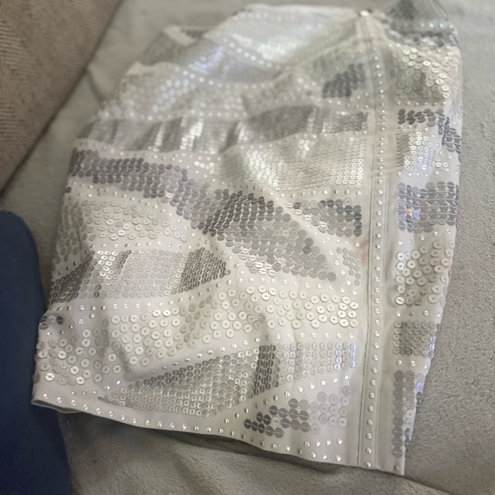 White Sequin Mini Skirt with Silver Accents